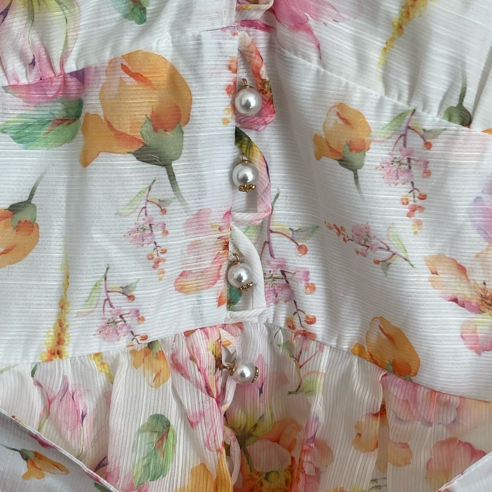 L'ATISTE White Floral Long Sleeve Tie-Waist Dress - Picture 2 of 6